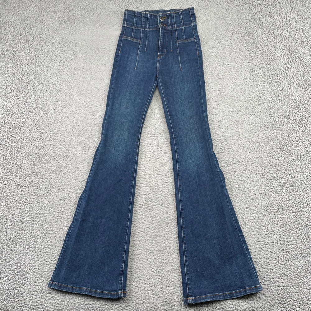 Free People Jeans Womens 26 Blue Jayde Flare High Rise Corset Seam Denim